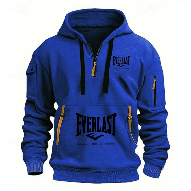 Fashion autumn and winter men's brand clothing multi-zipper design printed hoodie casual sweatshirt loose hooded jumper