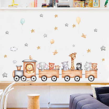 Cute Forest Animals Wall Stickers for Kids Rooms Children Boys Girls Baby Room Decoration Nursery Wallpaper Vinyl Elephant Lion