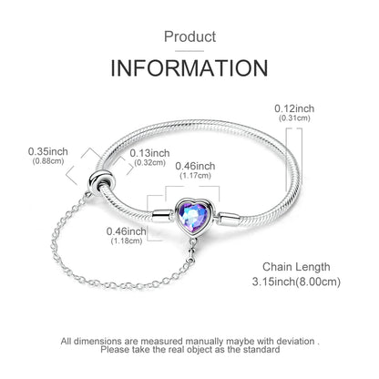 New Charm Bracelet 925 Silver Heart Shape Holy Mother Snake Chain Clasp Bracelet Fit Original Bead DIY Fashion Jewelry