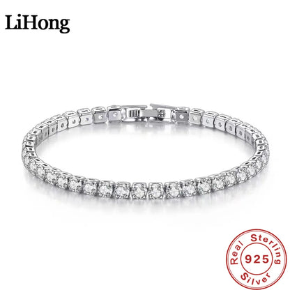 S925 Sterling Silver Bracelet Zirconia Tennis Ball Women Fashion Simple Engagement Wedding Charm Jewelry 4mm 16-20cm
