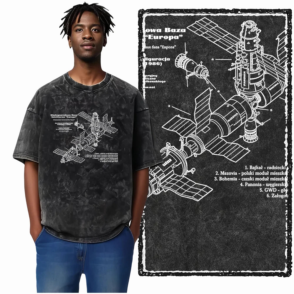 SA ASTRONAUT SPACE THEMES Printed Cotton Acid Washed Graphic Unisex T Shirt Cool Streetwear Men Tshirts Big Size Tee for men