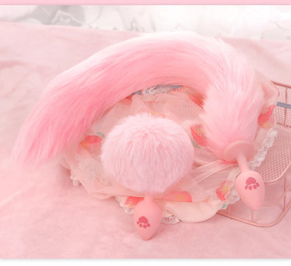BLACKWOLF Cute Pink Silicone Anal Plug Soft Long Tail Butt Plug Adult Games Anal Beads Erotic Cosplay Sex Toys For Women