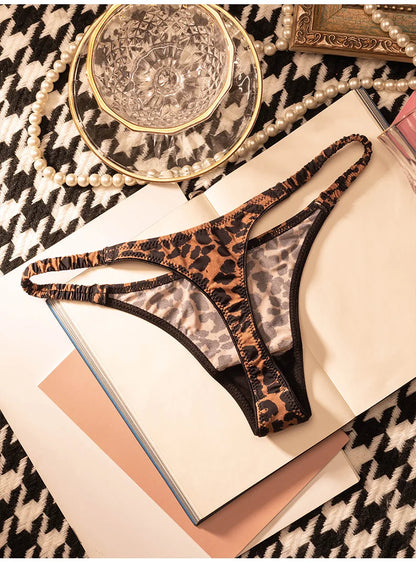 Women Panties Sexy G String Thong Ice Silk Seamless Underwear Leopard T Back Girls Briefs Leopard Underpants Plus Size S-XL