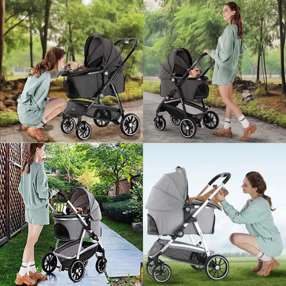 STLFHot Sale 3 in 1 Lightweight Aluminum Pet Stroller 4 Wheels Foldable Multifunction Travel System for Small Medium Dogs Cats