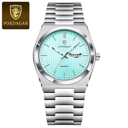 POEDAGAR Top Business Man Watch Luminous Waterproof Stainless Steel Men Wristwatch Date Week Quartz Fashion Casual Men's Watches