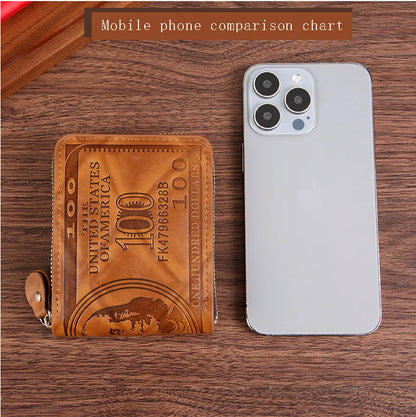 Men Wallet with Zipper 100 US Dollar Pattern Card Holder Coin Pocket Purse Cartera Hombre Carteras