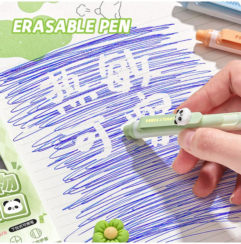 4 Pcs/Set Creative Pull-Type Erasable Gel Pens Blue Ink 0.5mm ST Erasable Pen for School Student Exam Writing Stationery