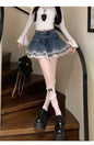 Sweet Sxey Denim Cake Skirt Women Retro Hight Waist A Line Mini Skirt Female Korean Fashion Casual Streetwear Pleated Skirt Y2K