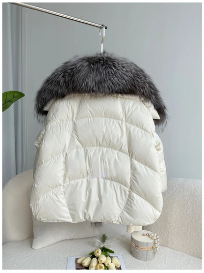 Oversized Winter Warm Real Fox Fur Collar Black Down Coat Women Puffer Outerwear Jackets 2024 Autumn Winter