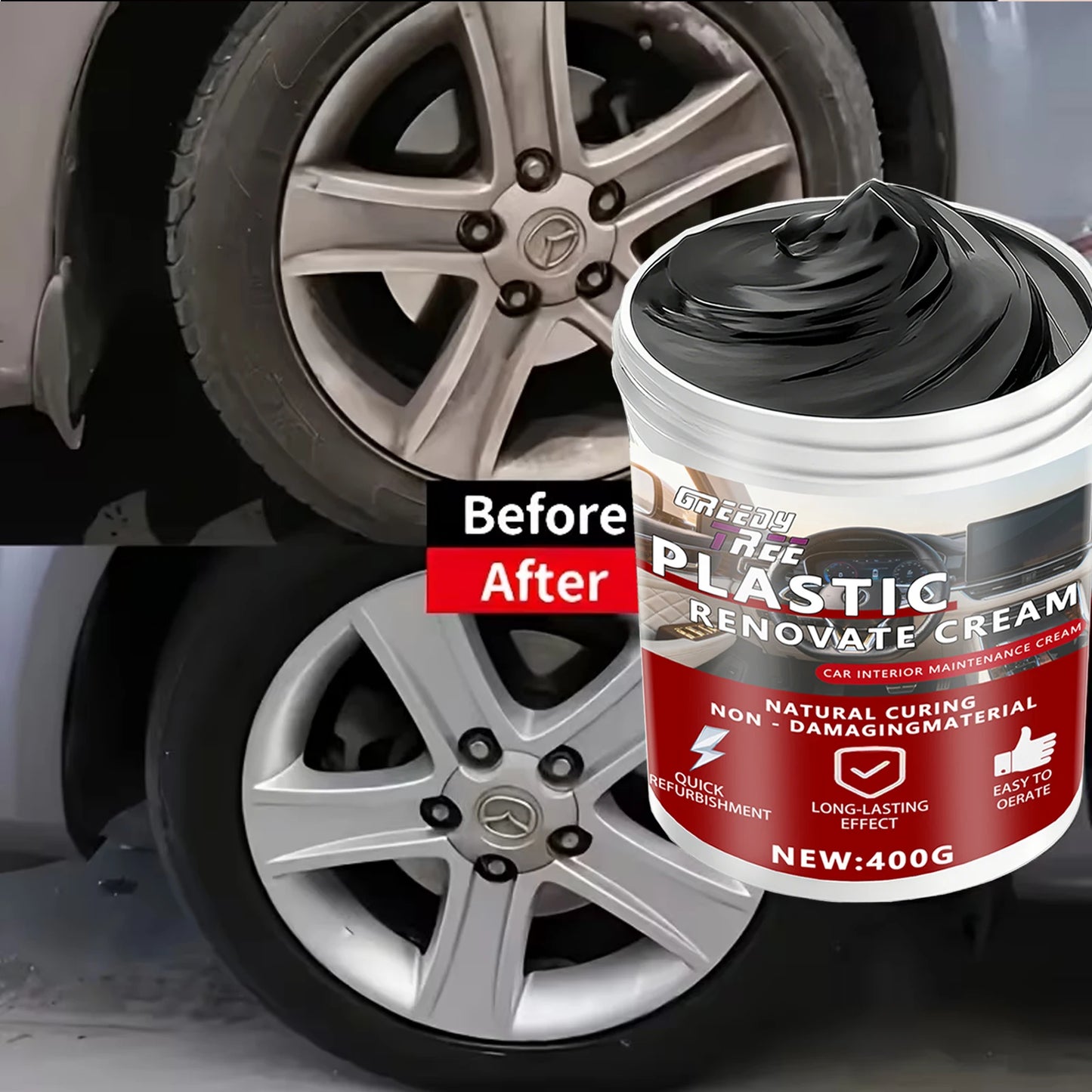 400gCar Plastic Part Restorer, Black Interior Trim Polishing Wax, Aging Prevention Refurbishment Agent, Repair Plastic Scratches