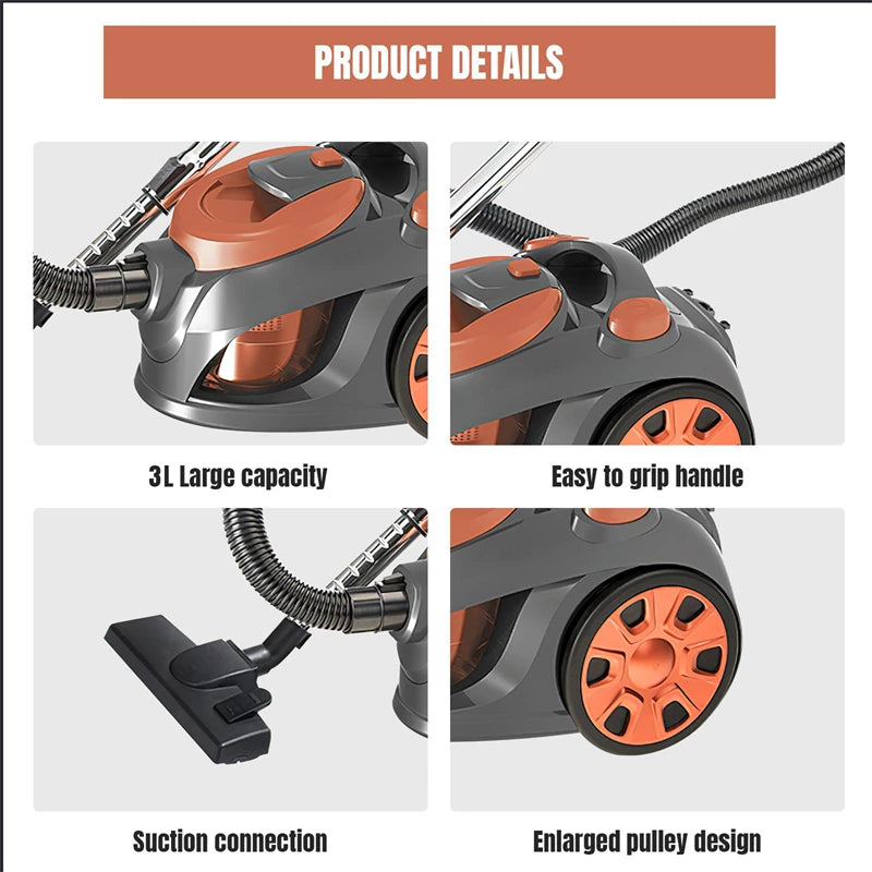 3300W Multicyclonic Vacuum Cleaner 3L Bagless Canister Vacuum Cleaner Cleaning Machine for Hard Floors Carpets Pet Hair