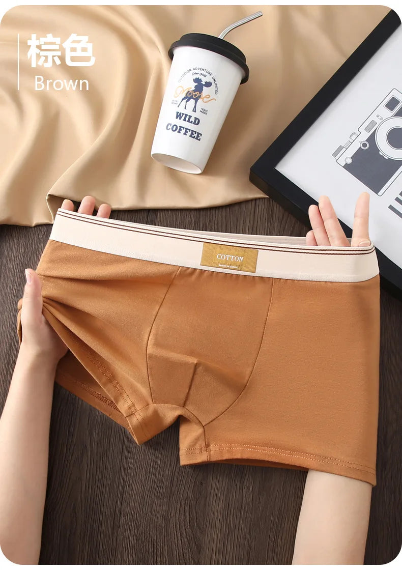 1/3Pcs Set Solid Color Men's Boxer Shorts Breathable Cotton Elastic Boyshorts Antibacterial 7A Level Comfortable Male Underwear