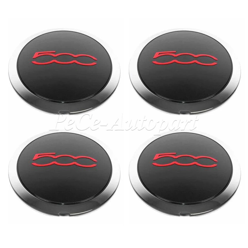 4Pcs 133mm For Fiat 500 New Hubcap Wheels Centre Hub Caps 68078419AC 68078421AC 51884863 Silver/Red Dust Cover