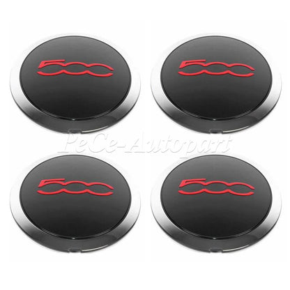 4Pcs 133mm For Fiat 500 New Hubcap Wheels Centre Hub Caps 68078419AC 68078421AC 51884863 Silver/Red Dust Cover