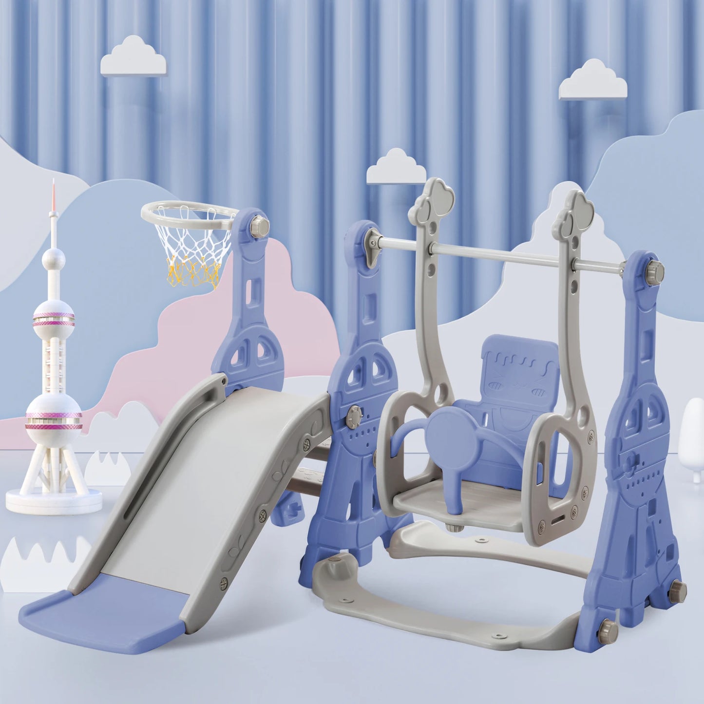 Rosahqnda 4-in-1 Children slide Indoor & Outdoor Outdoor Outdoor Playground for Toddlers Swing 1-6 Years