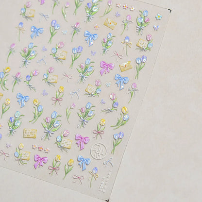 White Flower Petal Cherry Blossom Peach Blossom Falling Petal Floral Gradient 5D Self Adhesive Nail Art Sticker Manicure Decals