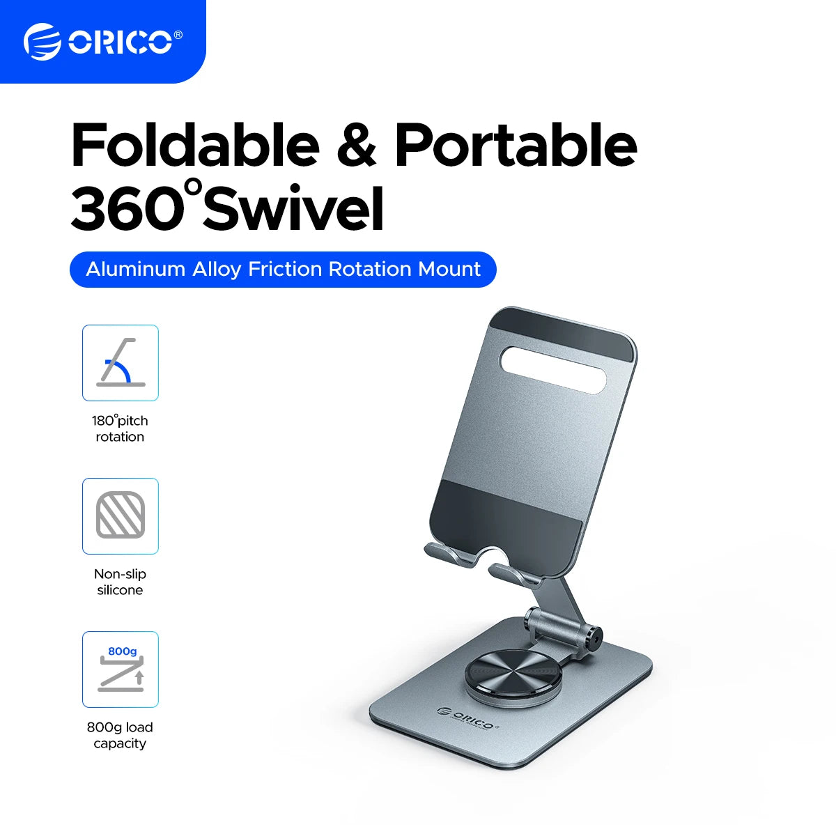ORICO Aluminum 360 Rotation Mobile Phone Holder Universal Bracket Folding Dual-Axis Alloy Adjustment Design Stable For iPhone