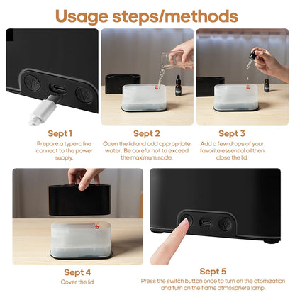 Mini Aroma Diffuser Aromatherapy Realistic Flame Lights Colorful RGB Air Humidifier Desktop USB Sprayer/Essential Oil Set