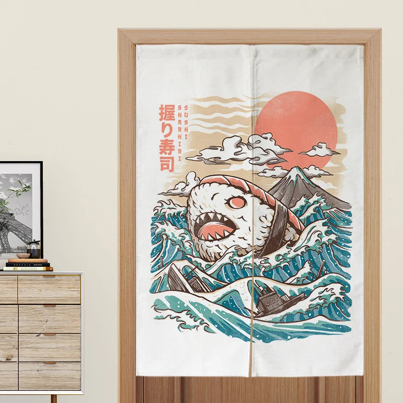 Custom Japanese Resturant Ramen Noren Curtain  Noodles Shop Kitchen Cloth Doorway Curtains Oil Smoke Proof Partition No Punching
