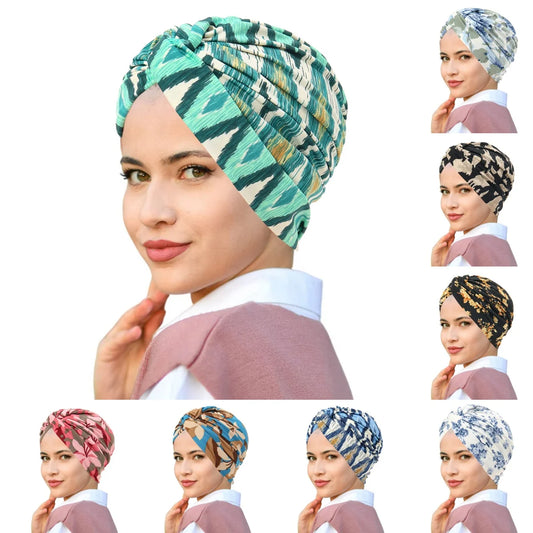 2025 New Soft Elastic Colorful Muslim Inner Hijabs Women Islamic Muslim Hijab Instant Turban Cap For Ladies Stripe Bohemia Print
