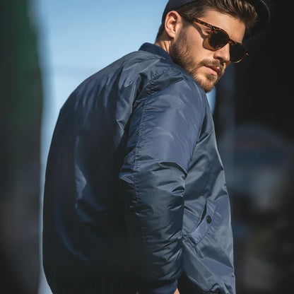 Maden Vintage MA1 Pilot Jacket Green Thickened Cotton-padded Jacket Casual Baseball Pockets Flight Zipper Outwear for Men's Fall