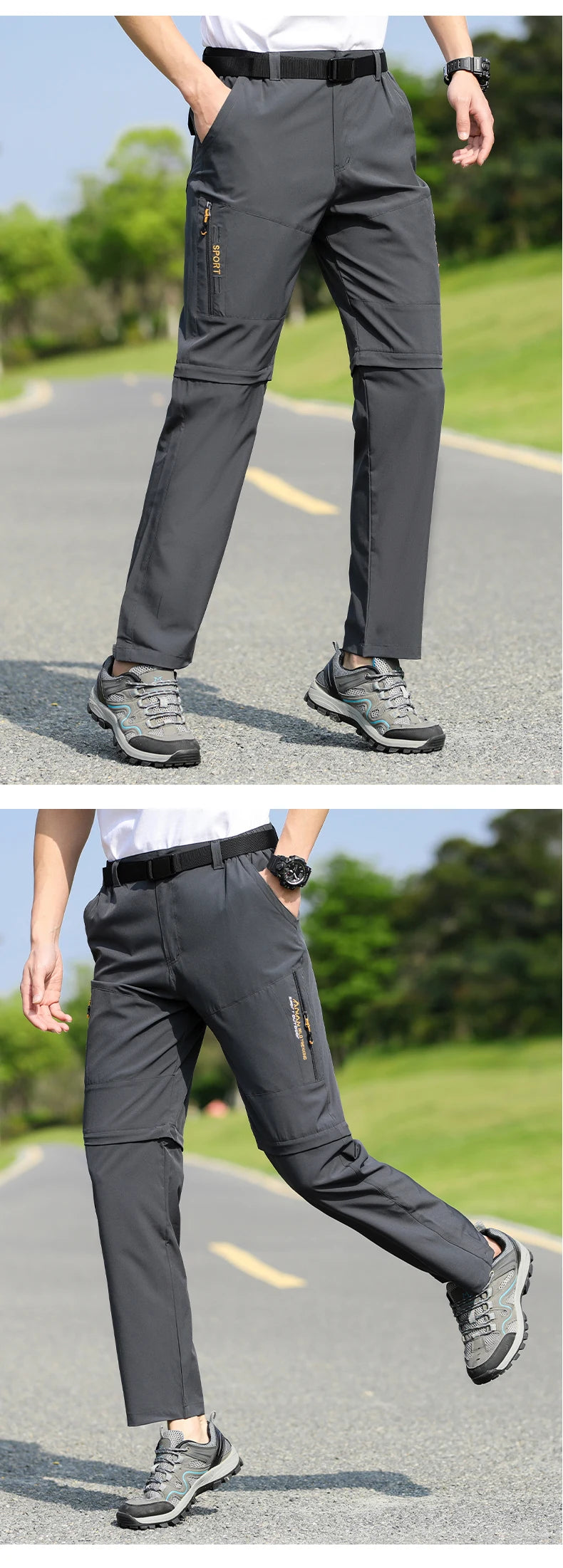 Men's 2 in 1 Convertible Hiking Pant Quick Dry Elastic Outdoor Running Cargo Trouser Summer Waterproof Fishing Camping Plus Size