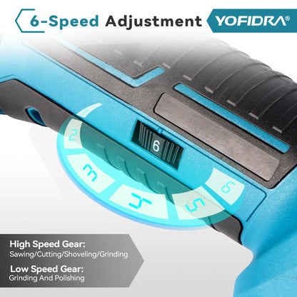 YOFIDRA 6 Gears Electric Saw Oscillating Multi Function Tool Cordless Trimmer Shovel Woodworking Cutting Machine For Makita 18-21V Battery Pin
