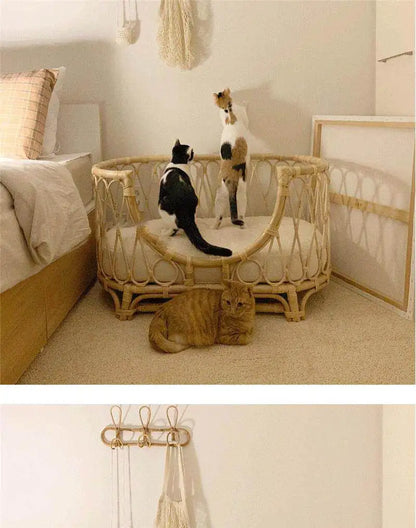 Natural Rattan Artist Pet Bed Weaving Princess Light Luxury Pet Bed Japanese Vintage Pet Products Haustierbett XY40CWC