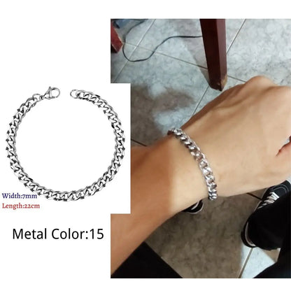 LUXUKISSKIDS Stainless Steel Couple Men/Woman Bracelets Fashion Curb Cuban Link Chains On Hand Rock Bracelet Wrist Jewelry Gifts
