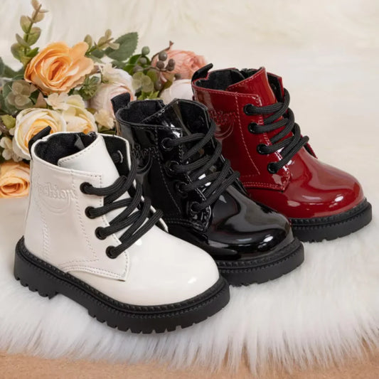 Autumn and Winter Children's Shoes Waterproof PU Leather Children's Boots Fashion Toddler Lace-up Zip High Boots Boys Girls