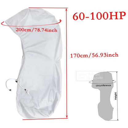 600D Boat Full Outboard Engine Cover Heavy Duty Silver Engine Motor Covers Protector For 6-225HP Waterproof