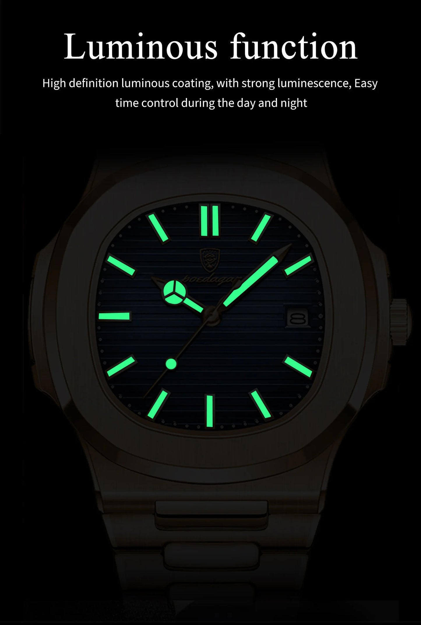 POEDAGAR Fashion Business Man Watch Waterproof Luminous Date Stainless Steel Men Quartz Watch Luxury Square Men's Watches Reloj