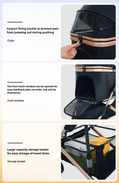 2025 New Pet Stroller Portable Pet Carrier Lightweight Foldable Dog and Cat Stroller Outdoor Travel Pet Stroller