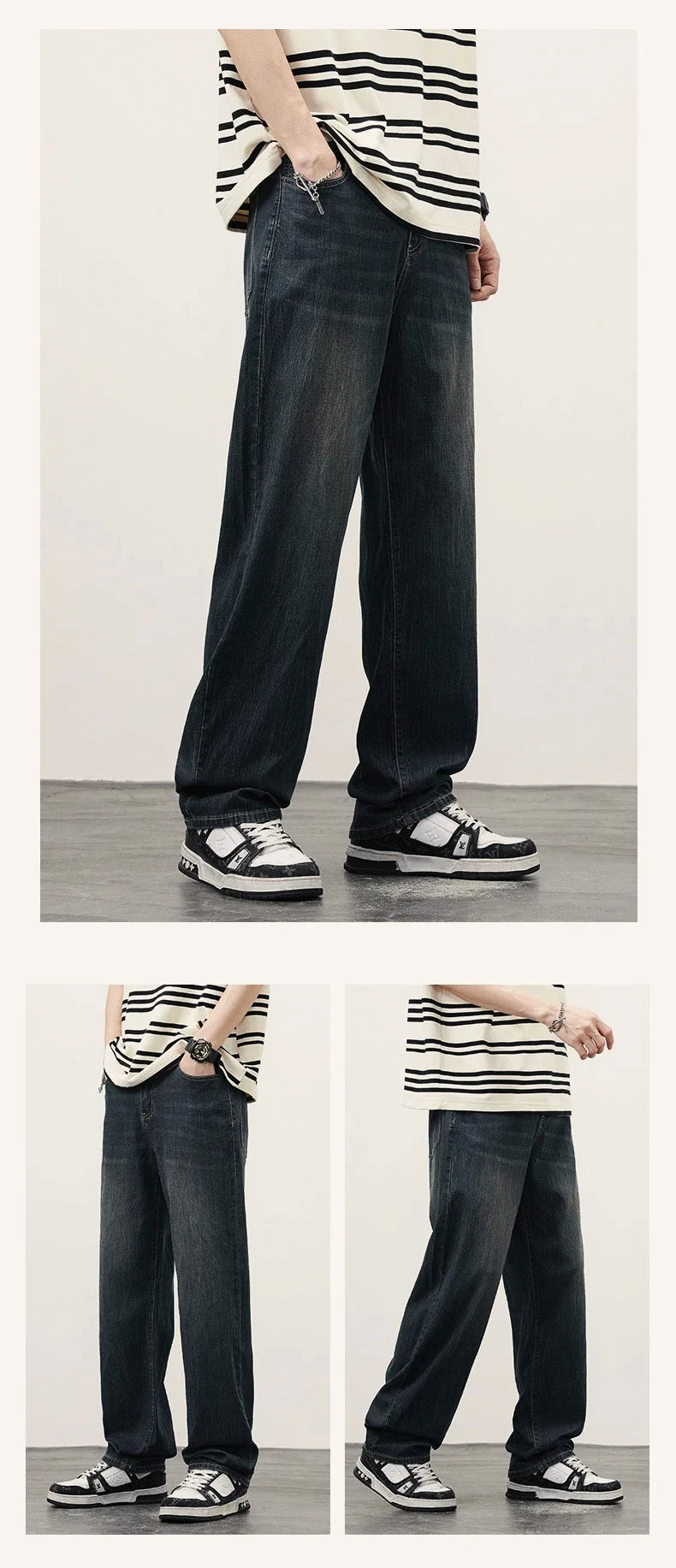 2025Spring Autumn New Men Straight Vintage Fit Jeans Casual Trousers High Quality Male Korean Fashion Baggy Wide Leg Denim Pants