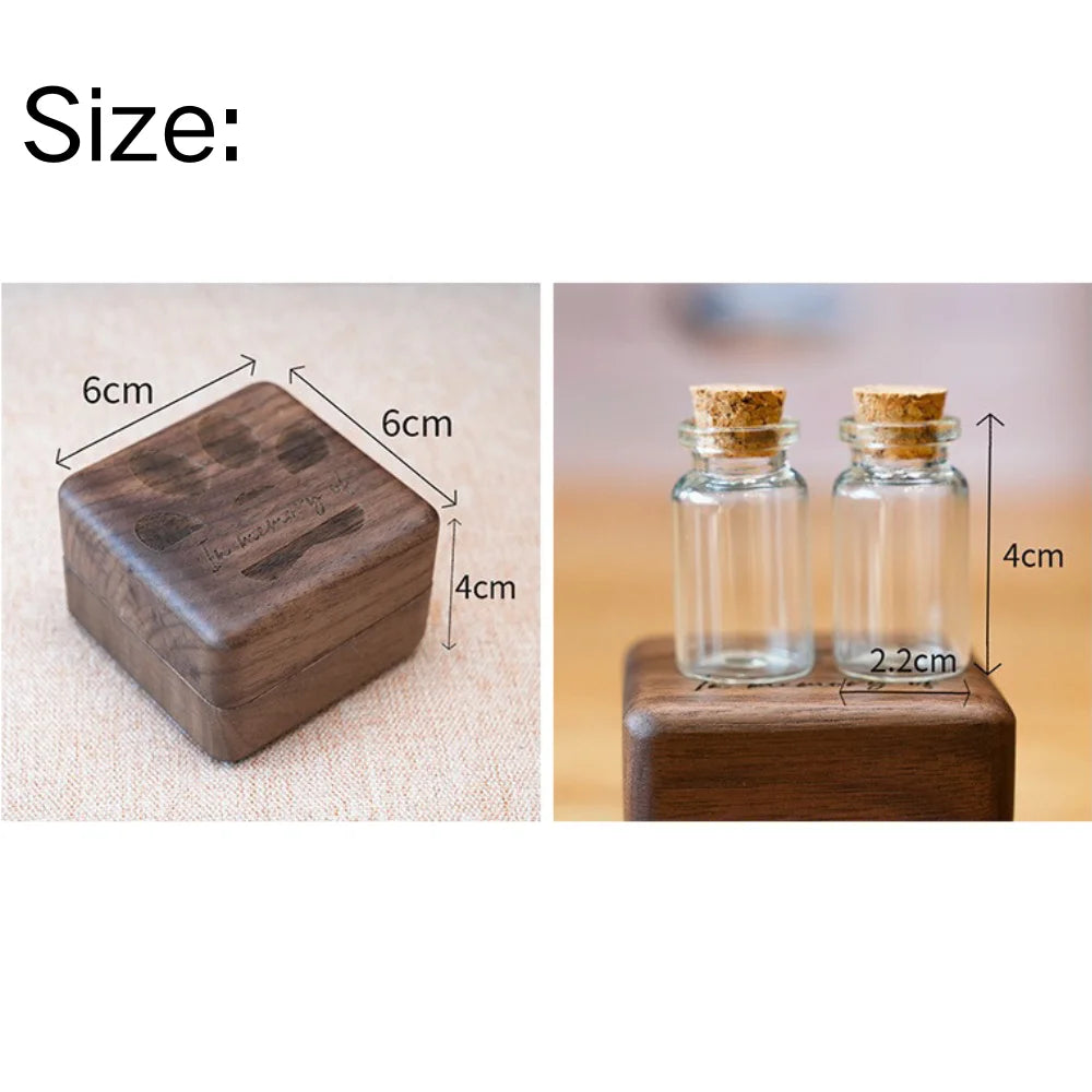 Walnut Wood Pet Hair Keepsake Box, Paw Print Engraved Memorial Urn for Dog Fur Teeth Ashes, Portable Mini Memory Storage Box