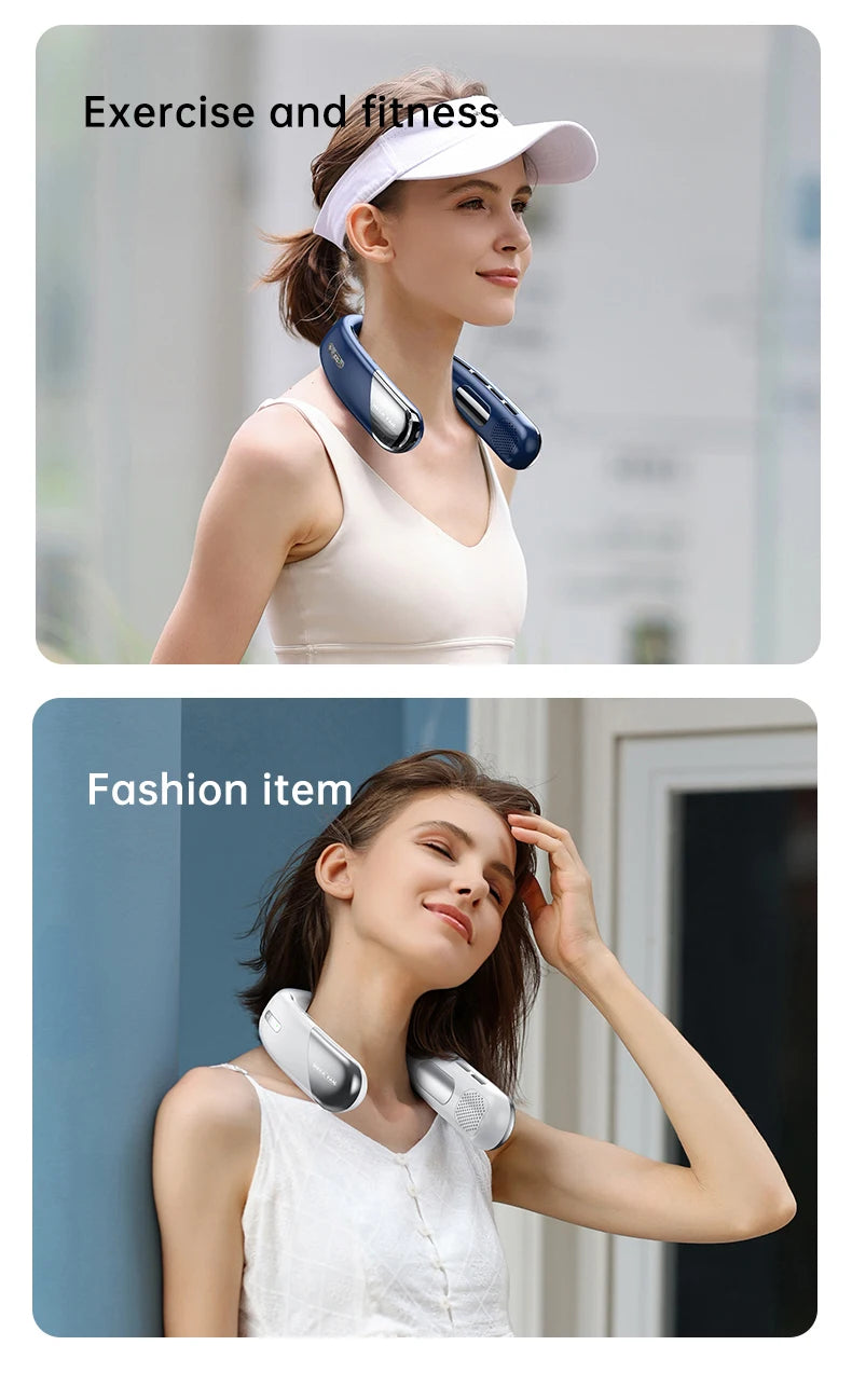 Lenovo Neck Fan 5 Speed Adjustable Bladeless Silent Neck Hanging Fan USB Rechargeable LED Digital Display Ice Refrigeration Fan