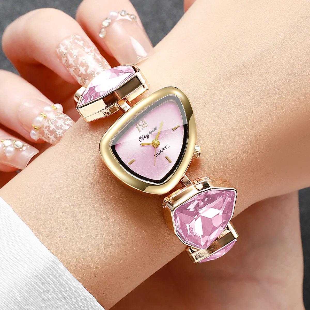 Elegant Rhinestone Bracelet Strap Women Watches Fashion Irregular Dial Ladies Quartz Wristwatch Reloj Mujer (Without Box)
