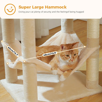 Multi-Level Cat Tree for Indoor Cats Large Cat Tower with Cozy Condo Hammock Sisal Scratching Posts Cat Scratchers Bed Cat Toys