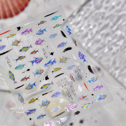 Shiny Blowing Bubble Nail Decorations Stickers 5D Shell Light Love Cat Bubble Transfer Slider Sticker DIY Summer Manicure Decals