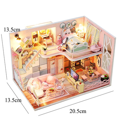 Doll House Kit 3D Wooden Mini DollHouse Assembly Building with Furniture Kit Toy For Birthday Gift 3D Puzzle Handmade Home Decor