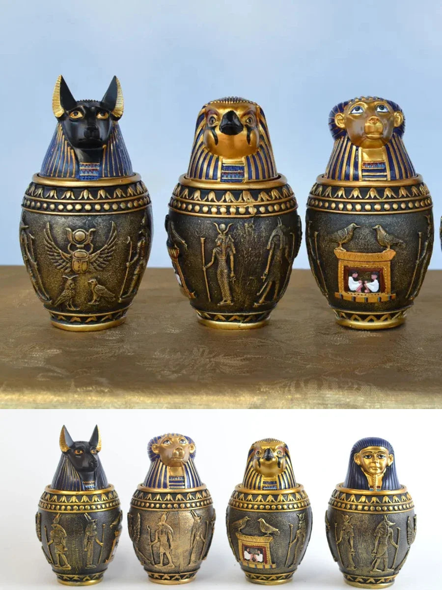 Egyptian Canopic Jar Pet Memorial Urn Anubis Decor Ceramic Ash Keeper Home Art Sculpture Handmade Funeral Keepsake