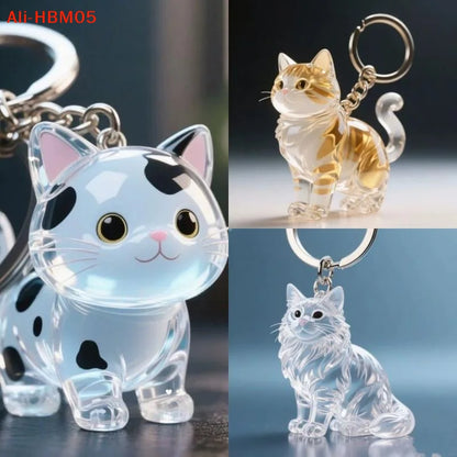 (HB05)Cute Cat Hair Storage Keychain Bag Pendant Transparent Pet Fur Keepsake Capsule Souvenir Collection Gift Decoration