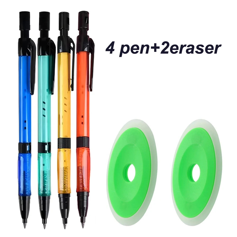 6Pcs/Set 2.0 Mm Automatic Pencil 4 Colors With Pencil Sharpener 2B Lead Writing Smooth Sketching Painting Writing Stationery