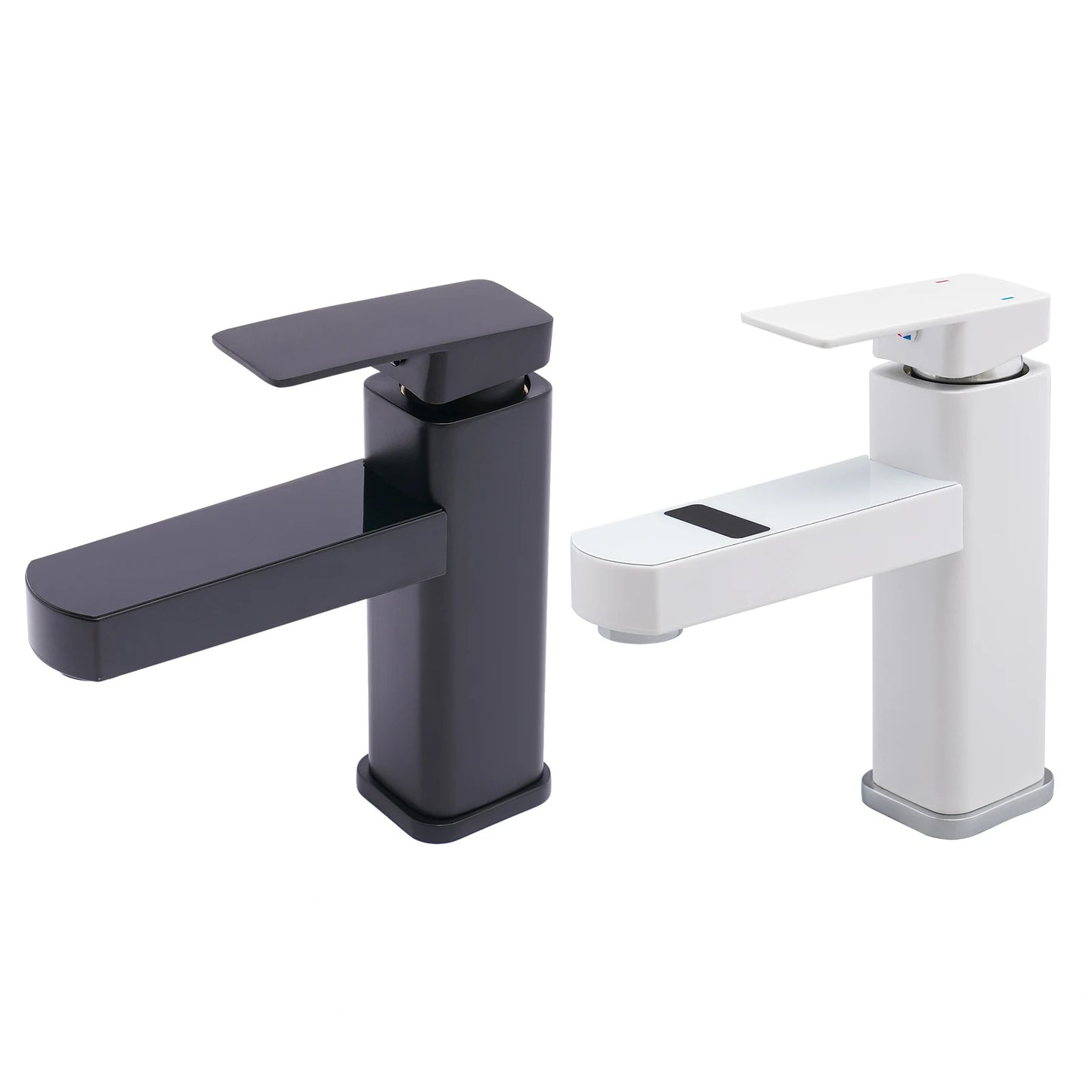 Black And White Washbasin Faucet, Bathroom Kitchen Single Pole Faucet With Digital Display Screen
