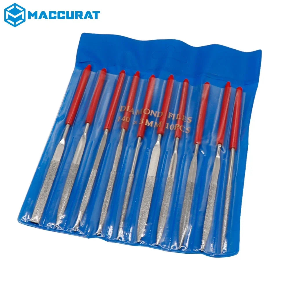 140mm 10PCS Diamond Mini Needle File Set Hand Tools for Ceramic Glass Gem Stone Hobbies and Crafts 3D Print Model Polish