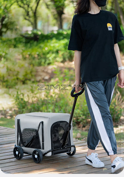 Folding Dog Stroller, Pet Folding Stroller, 4 Wheels Dog/Cat Puppy Stroller Pet Travel Carriage Case