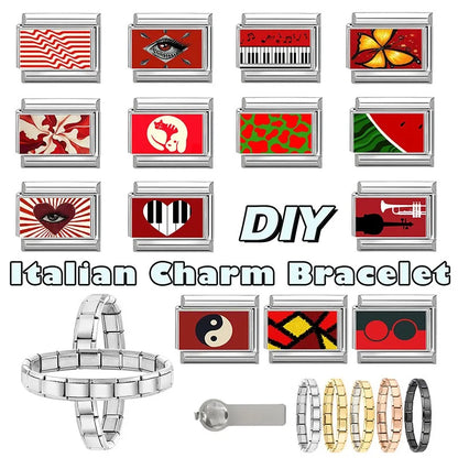 Wholesale Fashion Personalized DIY Red Color Italian Charm Bracelet Watermelon Tomato Bead 9mm Bracelet Stainless Steel Jewelrys
