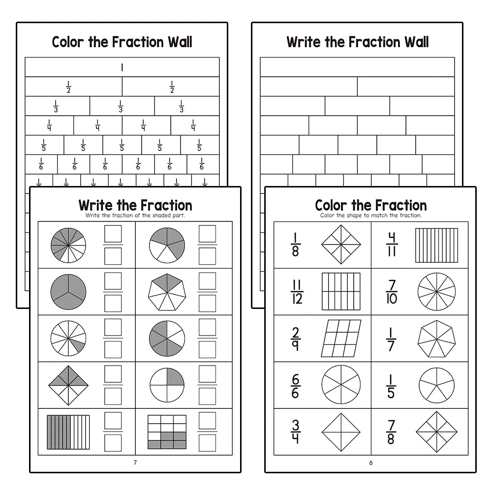 Basic Fraction Learn and Practice Training Workbook Fraction Fact Teacher Teaching Aids Primary School Math Cognitive Test Book