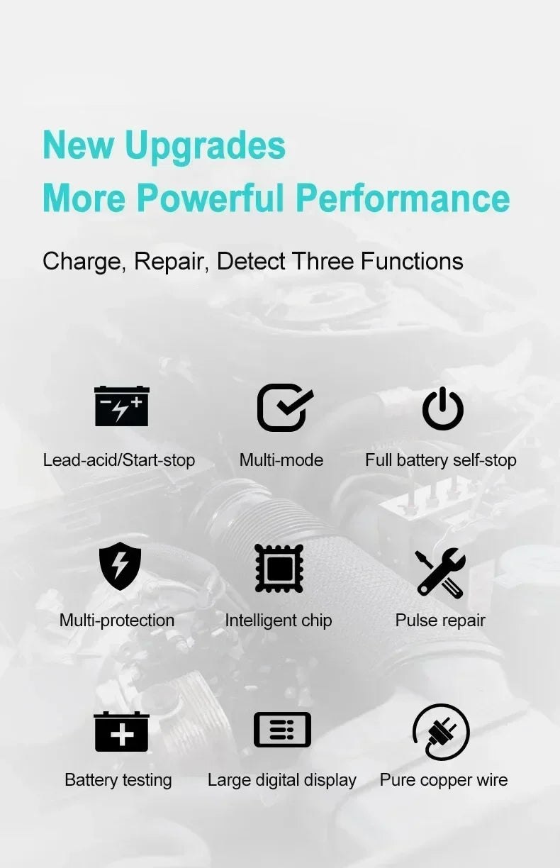 12V 8A Intelligent Car Battery Charger Car Battery Charger Pulse Repair Motorcycle Truck Battery Charger GEL Lead Acid