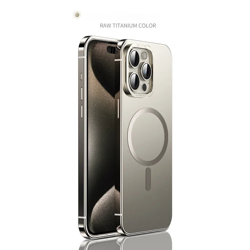 For iphone 16 15 Pro Max Case Raw Titanium Magnetic MagSafe wireless charge Metal frosting Original color protective back cover